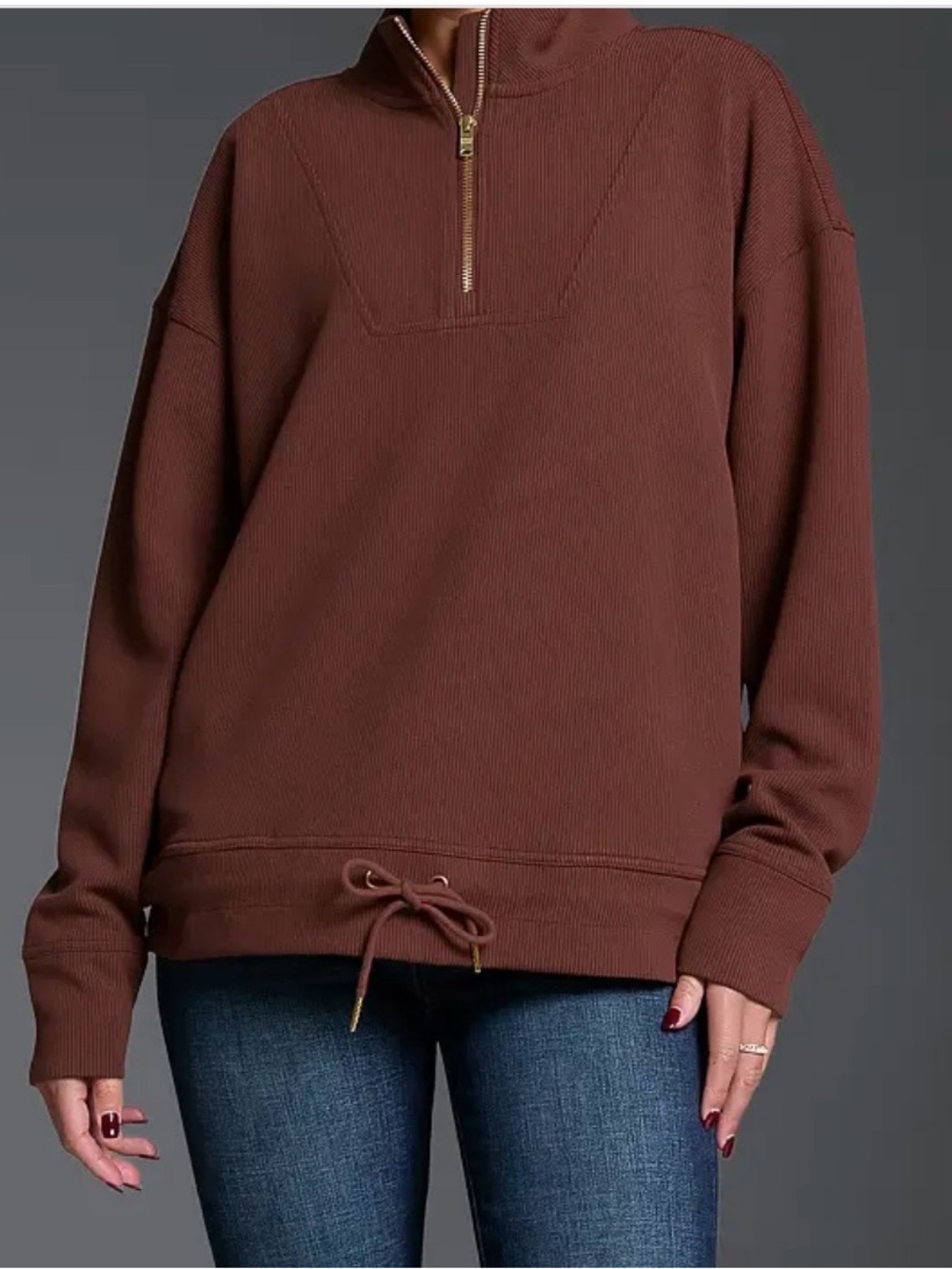 Buckle Chestnut Brown Relaxed Ribbed Crewneck Sweater